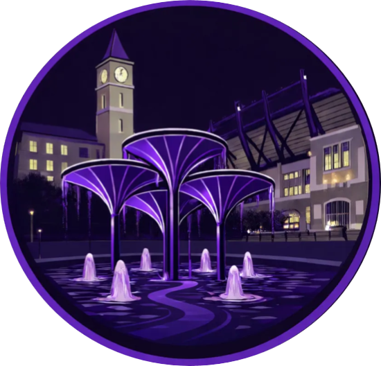 TCU Campus fountain at night